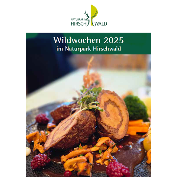 Broschüre Wildwochen - Titelseite: Platte mit Wildbraten und Soße